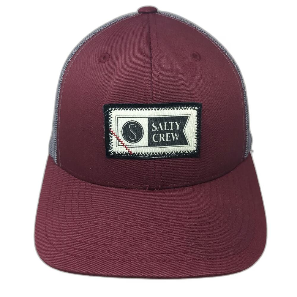 Salty Crew Red Baseball Cap One Size Mesh Back Snapback Patch Hat Adjustable